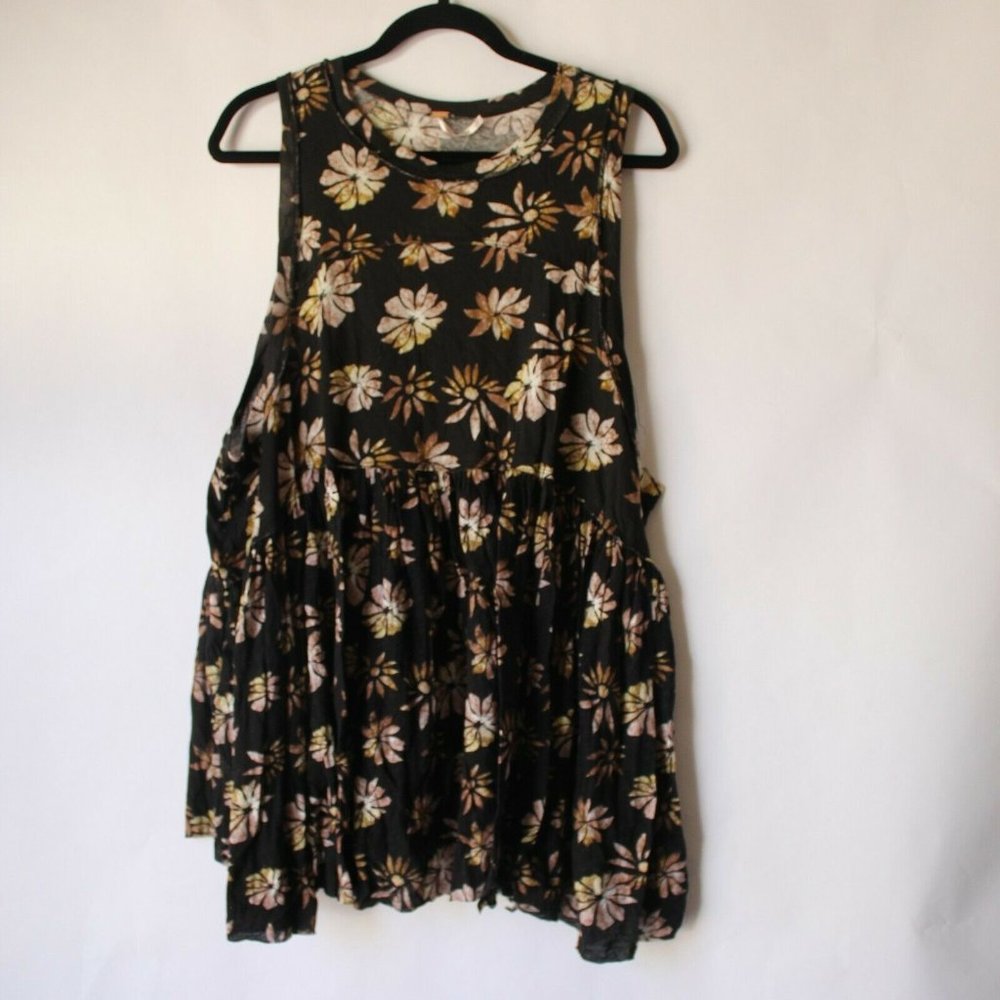 Free People Madison Printed Tunic Tank Top Dress Black NEW Large